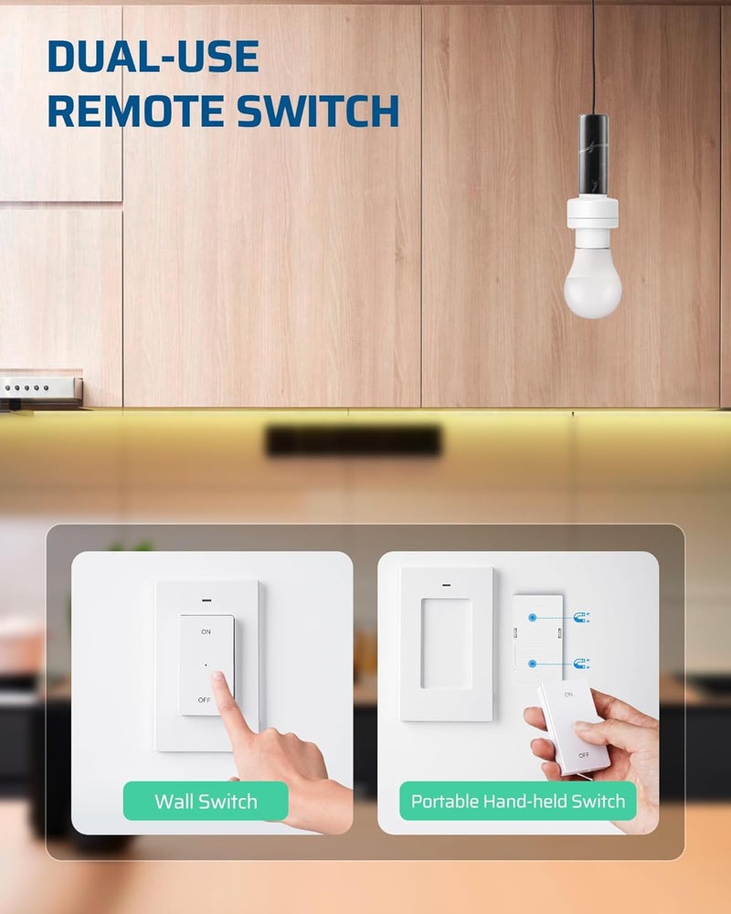 DEWENWILS Remote Control Light Socket, Wireless Light Switch for Pull Chain Light Lamp Fixtures, 100FT Range, No Wiring Needed, ETL Listed(1 Wall Mounted Controller+1 Bulb Base, Shorter Version) - Image 3